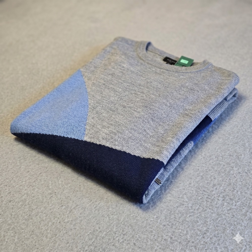 Armani Exchange Mens Colorblock Wool Blend Crewneck Sweater Grey Blue XS 6YZM2R - Picture 8 of 16
